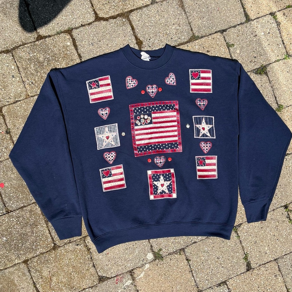 Vintage India Ink grandma sweatshirt patriotic flag usa holiday hearts